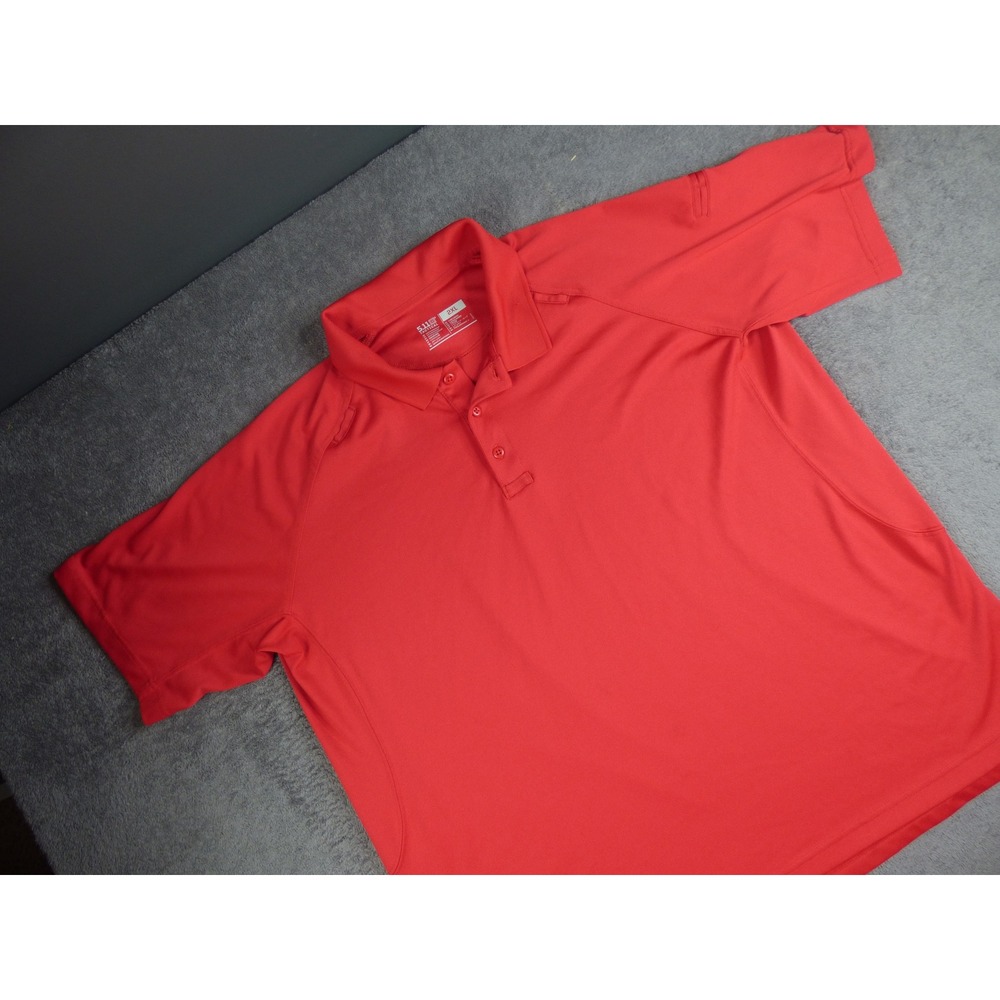 5.11 Tactical Performance Polo Shirt Mens 2XL Red Short Sleeve Mic Loops Pen Poc